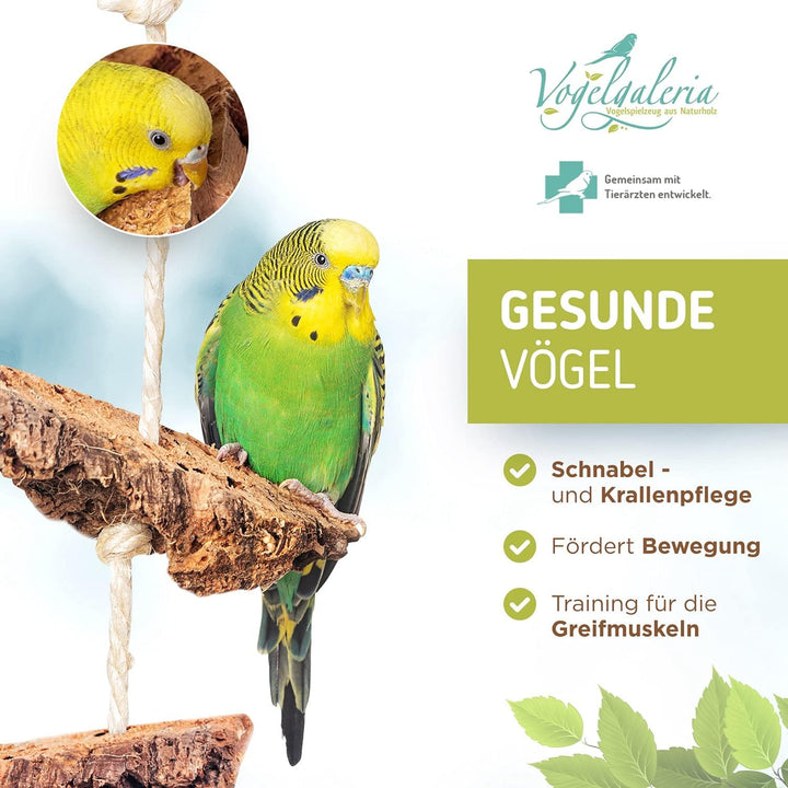Vogelgaleria® Kork Knabberseil - das perfekte Wellensittich Spielzeug und Vogelzubehör zum Klettern