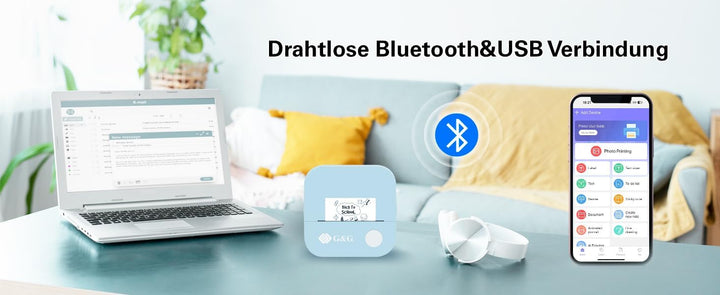G&G Mini Thermodrucker SD001BL Mobiler Bluetooth Drucker für Handy & Tablet, Kabellos, Ohne Tinte, I