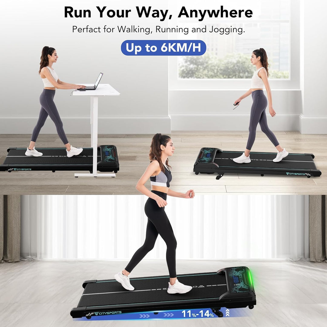 CITYSPORTS Laufband mit Steigung,WalkingPad mit 11%–14% Neigung,LED-Anzeige &amp; Lichteffekt,1–6km/h,La