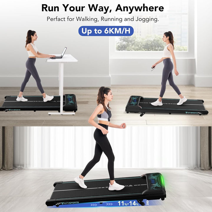 CITYSPORTS Laufband mit Steigung,WalkingPad mit 11%–14% Neigung,LED-Anzeige &amp; Lichteffekt,1–6km/h,La
