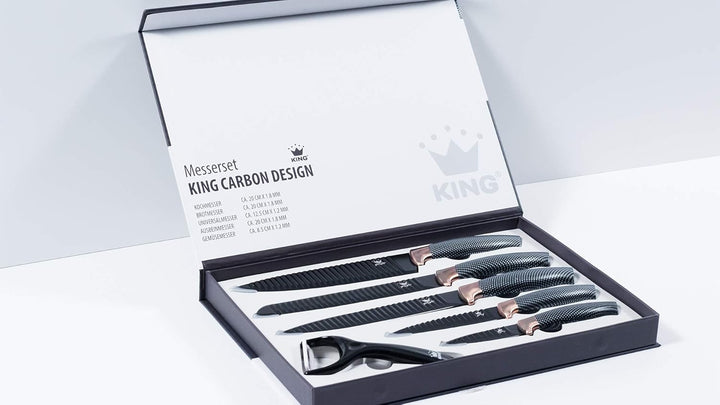 KING Messer-Set mit Sparspäler, in Carbon-Optik, Schwarz/Roségold, 6-teilig