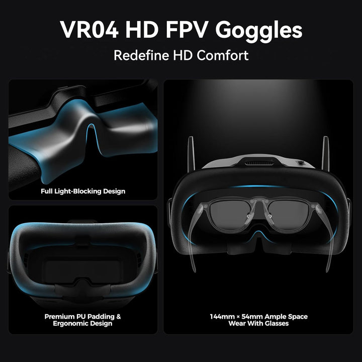 BETAFPV VR04 HD FPV Goggles with 1080P Resolution, 4.5'' Screen LCD, Micro SD Slot, 2 2600mAh Lipo B