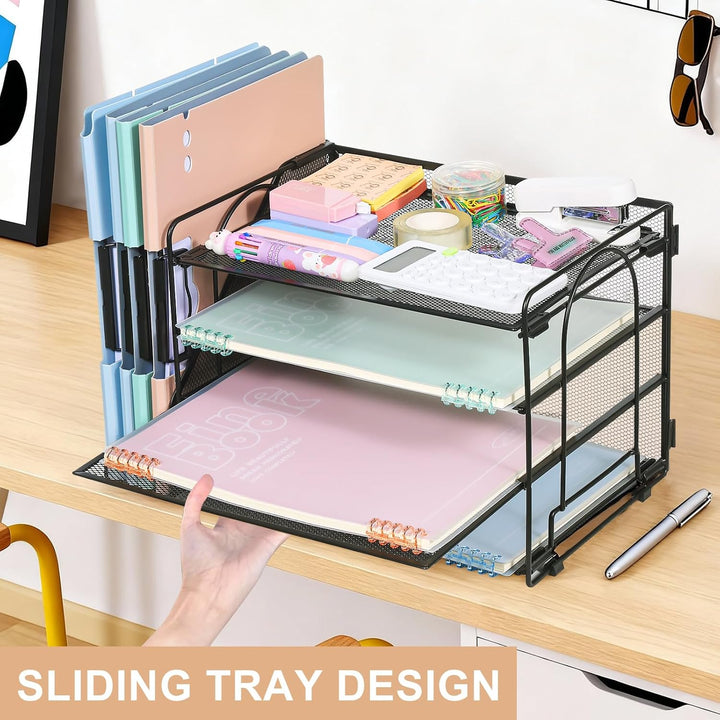 4-Trays Desktop File Organizer, Mesh Office Desk Supplies Organizer Dokument Brieffachhalter mit Sch