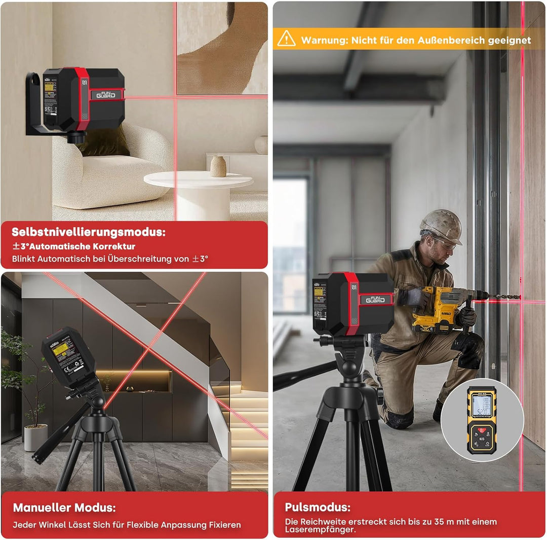 Kreuzlinienlaser 360° Roter 35M Selbstnivellierend Laser Wasserwaage Dual-Lasermodul, Linienlaser 3