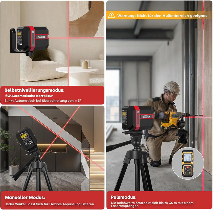 Kreuzlinienlaser 360° Roter 35M Selbstnivellierend Laser Wasserwaage Dual-Lasermodul, Linienlaser 3