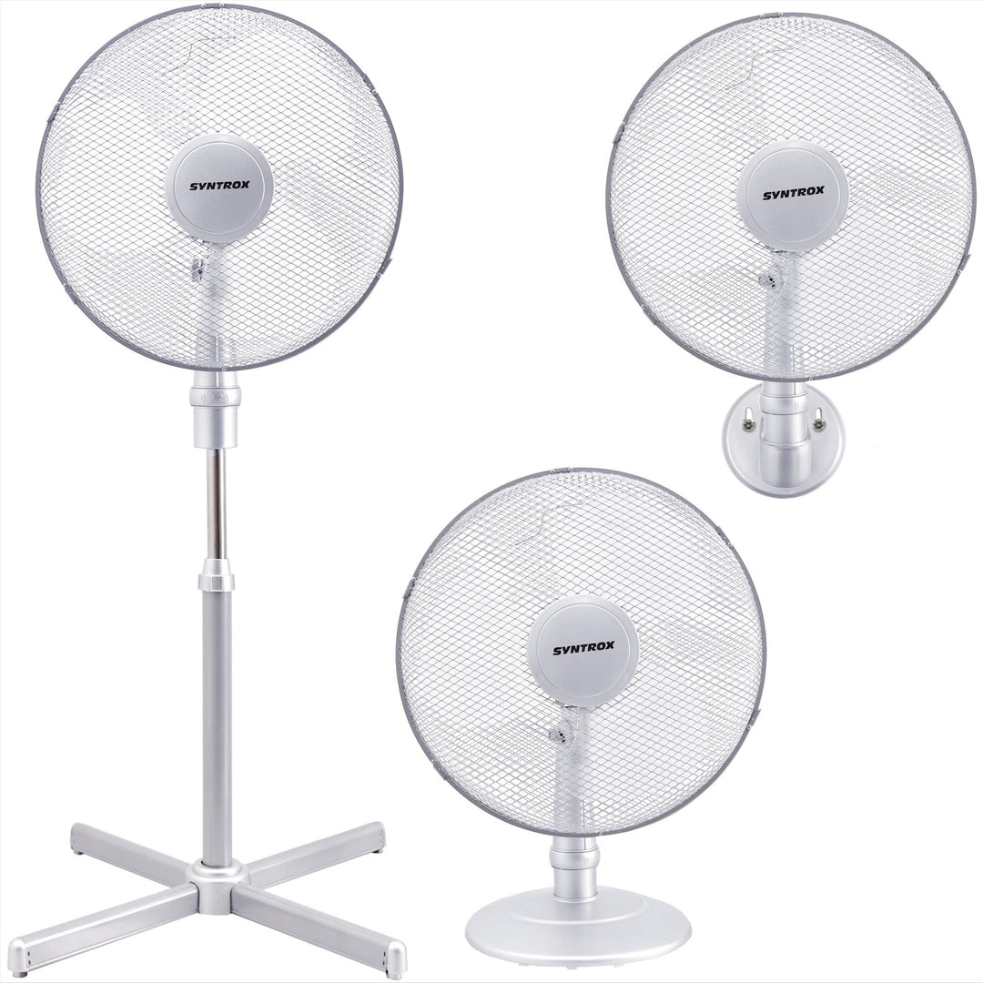 Syntrox Germany 3 in 1 Ventilator Standventilator Wandventilator Tischventilator 44 Watt Silber mit
