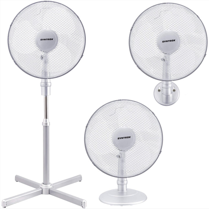 Syntrox Germany 3 in 1 Ventilator Standventilator Wandventilator Tischventilator 44 Watt Silber mit