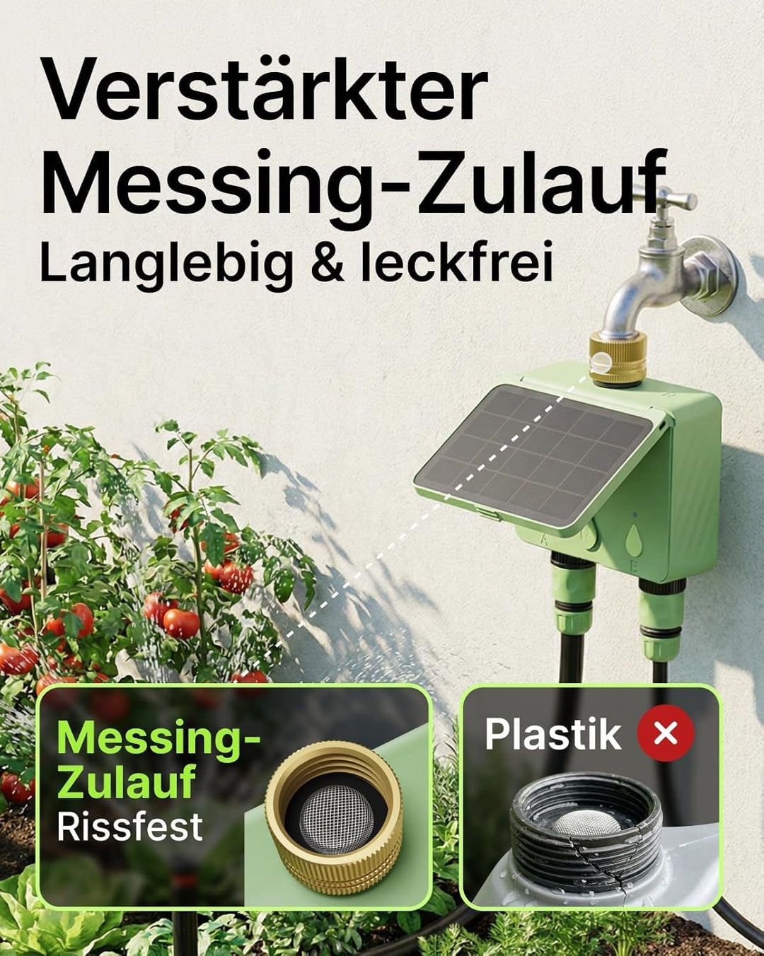 Solar WLAN Bewässerungscomputer für Garten, 2-Wege Smart Bewässerungsuhr mit Durchflussmesser, Kein