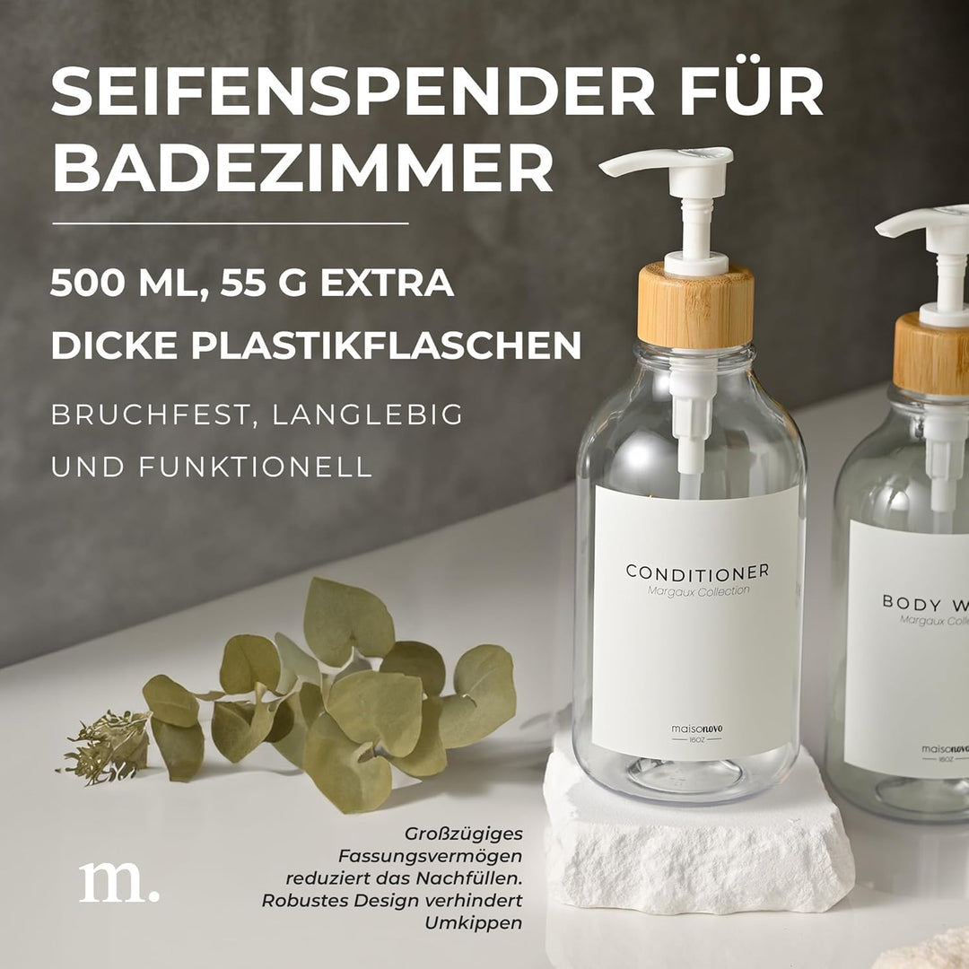 MaisoNovo Shampoo Flaschen zum befüllen - Duschgel Spender - 500-ml-Set mit 3 transparenten Plastikf