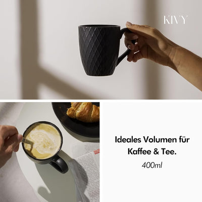 KIVY Tassen Set 6er x 400ml - Grosse Kaffeetassen Set 6er - Kaffeetasse gross - Teetassen Set - Schw