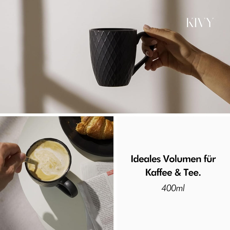 KIVY Tassen Set 6er x 400ml - Grosse Kaffeetassen Set 6er - Kaffeetasse gross - Teetassen Set - Schw