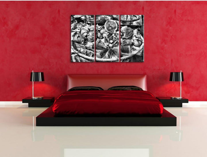 Pixxprint exotischer Fruchtteller als Leinwandbild/Grösse: 3 Teilig (120x80) cm/Wandbild/Kunstdruck/