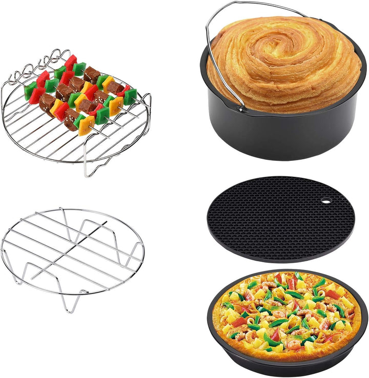 MONZANA® Heissluftfritteuse Zubehör XL 6,5L Fritteuse Set 9tlg mit Brotbackkorb Pizzapfanne Silikonp