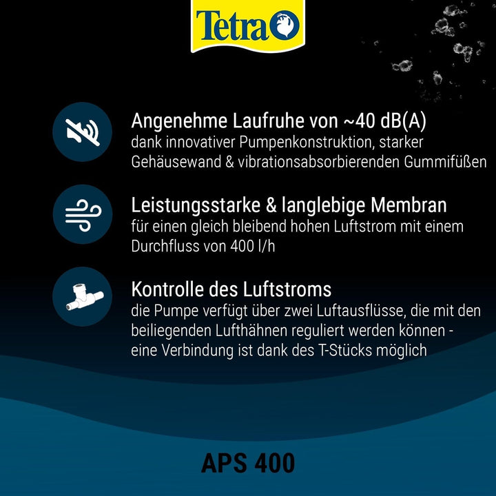 Tetra APS 400 Aquarium Luftpumpe - leise Membran-Pumpe für Aquarien von 250-600 L, schwarz Schwarz A