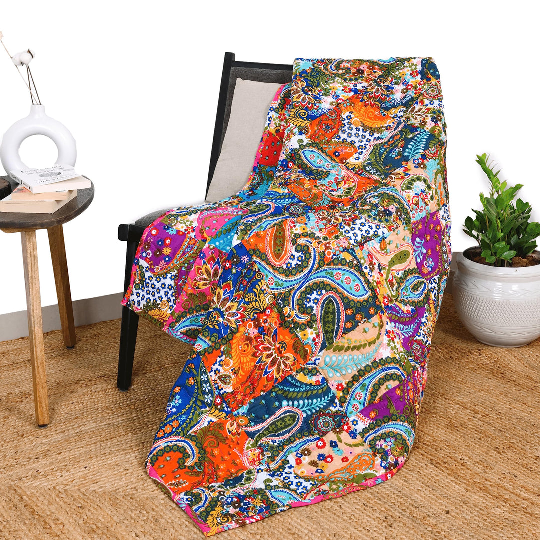 Mehrfarbige Patchwork-Steppdecke, Vintage-Stil, indische Wende-Steppdecke, superweich und warm, Wohn