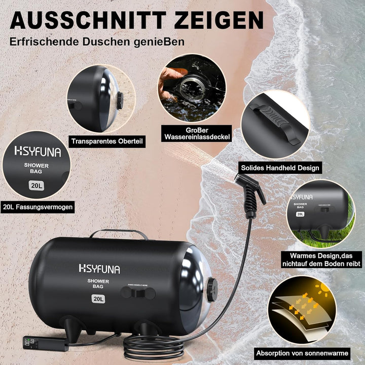 Camping Dusch Outdoor,20L Camping Duschtasche,grosser Wasserdurchfluss,Handbrause,Solardusche,PVC-Du