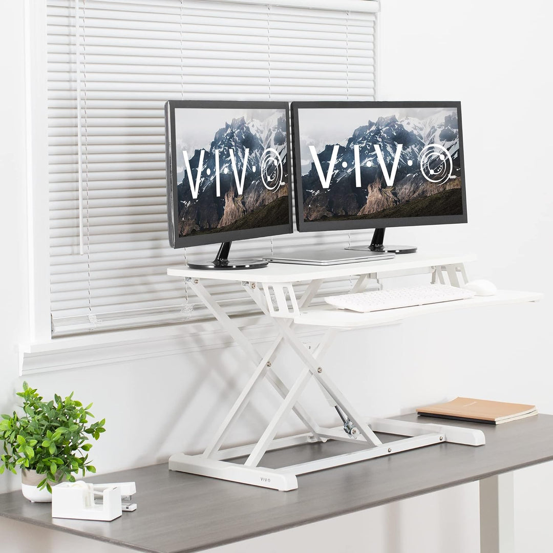 VIVO 32 Zoll Stehpult-Konverter, höhenverstellbarer Aufsatz, Sitz-Steh-Arbeitsplatz für Zwei Monitor