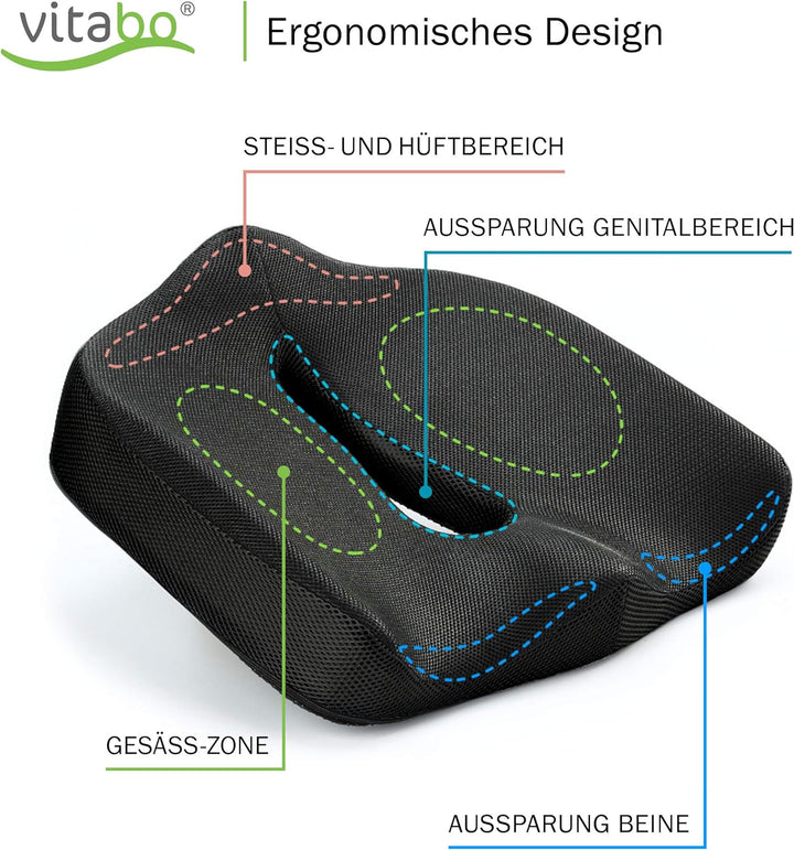 Vitabo ergonomisch geformtes Sitzkissen I Sitzring in O-Form I Sitzdonut aus Viscoschaum mit Memory-