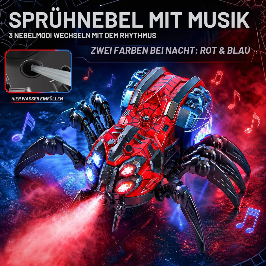Ferngesteuertes Spinnenspielzeug für Kinder, Roboterspinne mit Nebel, Lichtern, Musik, RC-Spinnenspi