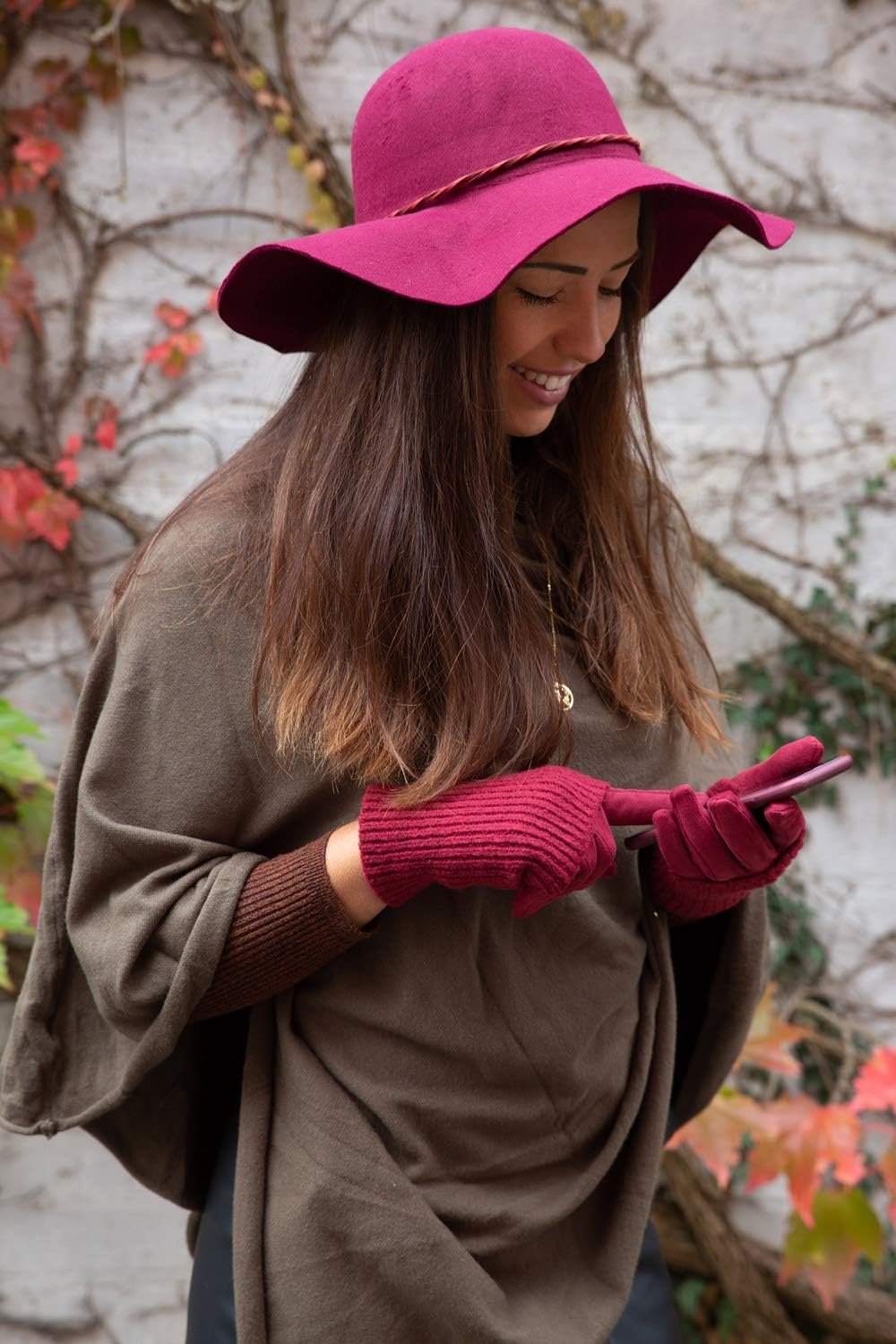 styleBREAKER Damen Touchscreen Stoff Handschuhe mit abnehmbaren Strick Stulpen, warme Fingerhandschu