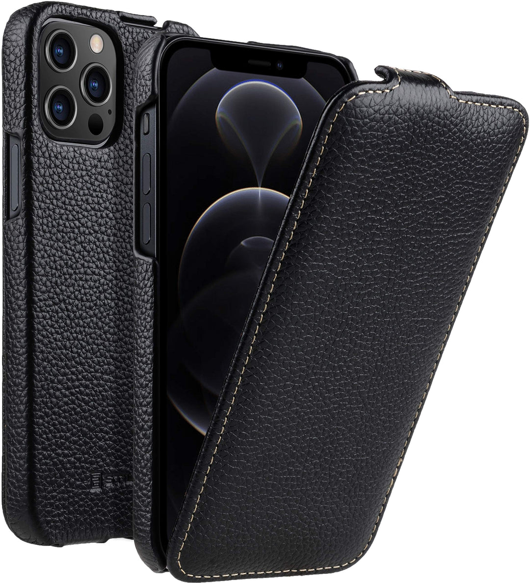 STILGUT UltraSlim kompatibel mit iPhone 12 Pro Max (6.7") Hülle - iPhone 12 Pro Max Flip Case aus Le