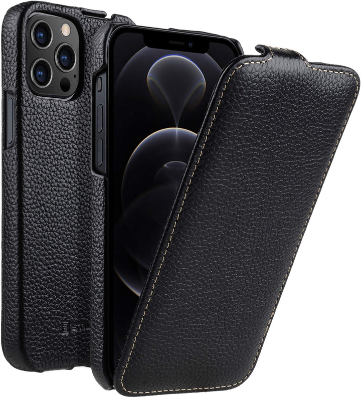 STILGUT UltraSlim kompatibel mit iPhone 12 Pro Max (6.7") Hülle - iPhone 12 Pro Max Flip Case aus Le