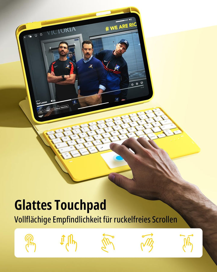 CACOE Drehbare Hülle mit Tastatur für iPad (A16) 11/10 Generation (11/10.9 Zoll) 2025/2022 mit Touch