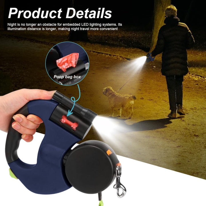 CRWEOM Hundeleine Doppelleine für 2 Hunde – Einziehbare Rollleine mit 360° Drehfunktion, LED-Beleuch