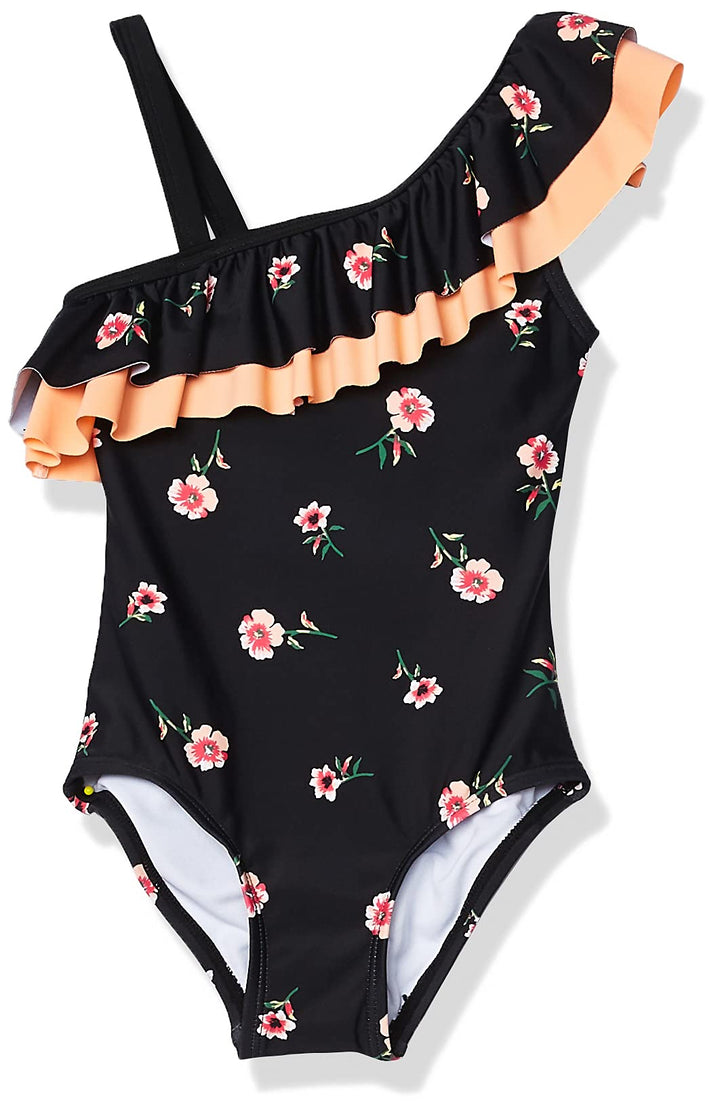 Kanu Surf Girls' Morgan Floral Ruffle One-Shoulder 1-Piece Swimsuit