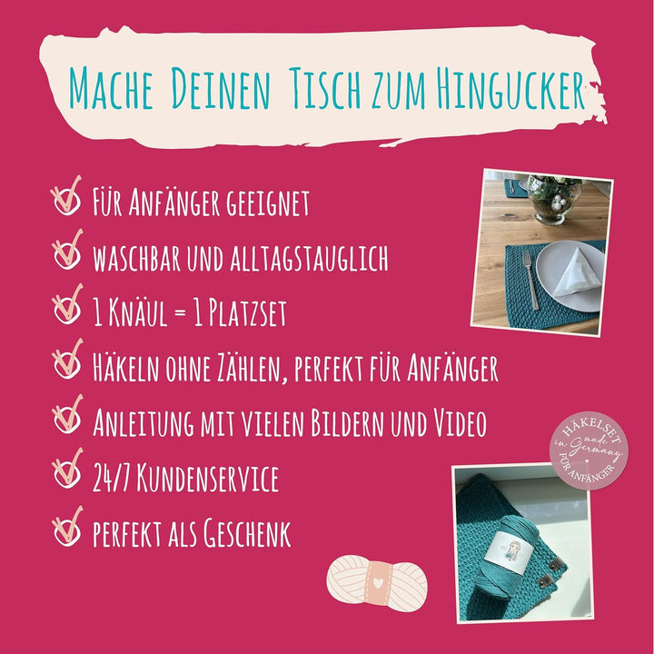HÄKEL LIESE Häkelset für Anfänger – Platzsets häkeln & Tischsets Stoff selbst machen | DIY Häkelset