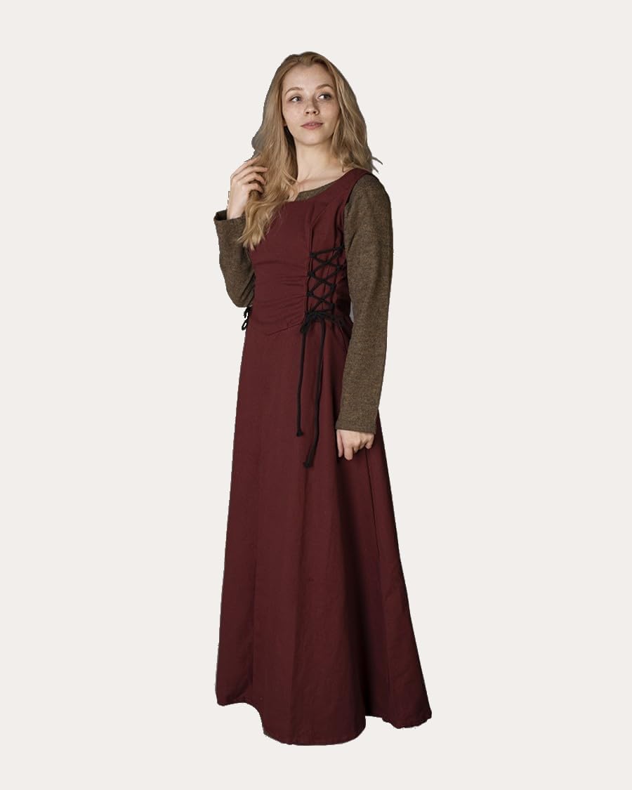 MYTHOLON Uma Kleid Canvas Bordeaux, S, Kleid Mittelalter Damen, LARP, Cosplay, Wikinger, S Bordeaux