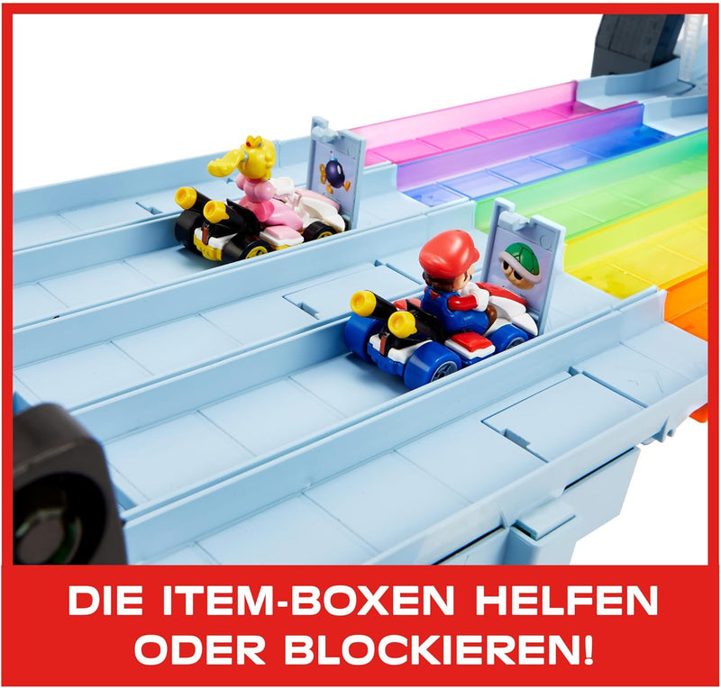 Hot Wheels Mario Kart Autorennbahn in Regenbogen Farben, inkl. 2 Spielzeugautos (Mario & King Boo),