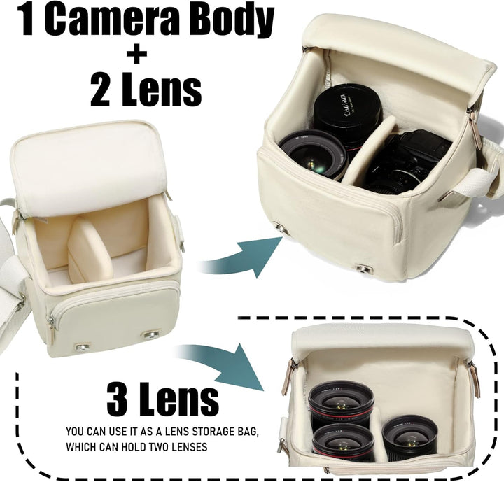 Cwatcun Kameratasche, Compact Case Canvas Lederausstattung kompatibel für Nikon, Canon, Sony Spiegel