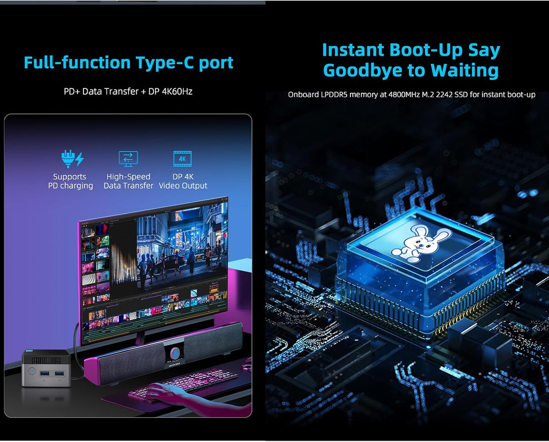 youyeetoo BY53 Mini PC, Intel N150 CPU - up to 3.6GHz, 12GB LPDDR5 4800MHz RAM, 0GB - 512GB M.2 NVME