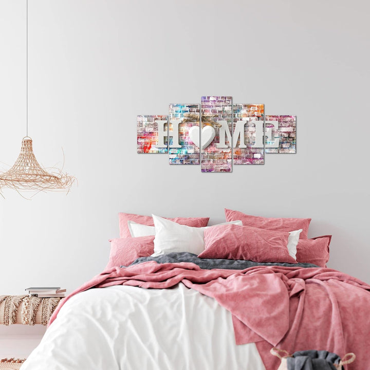 Runa Art Wandbilder Home 5 Teilig Bild auf Vlies Leinwand Deko Wohnzimmer Ziegelwand Steinoptik Bunt