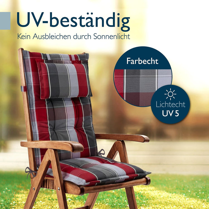 Beautissu 2er Set Gartenstuhlauflagen Hochlehner Auflagen UV-Lichtecht | 120x50cm 7cm Polster Grau R