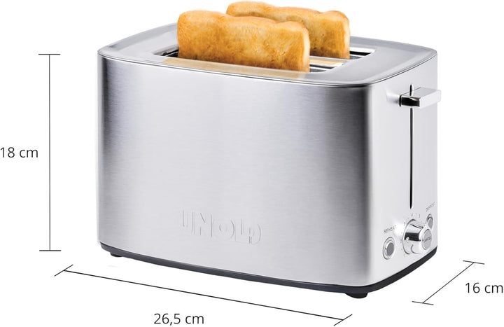Unold 38216 Toaster Thommy – 2-Scheiben-Toaster, 850 W, wärmeisoliertes Edelstahlgehäuse, Extra-gros