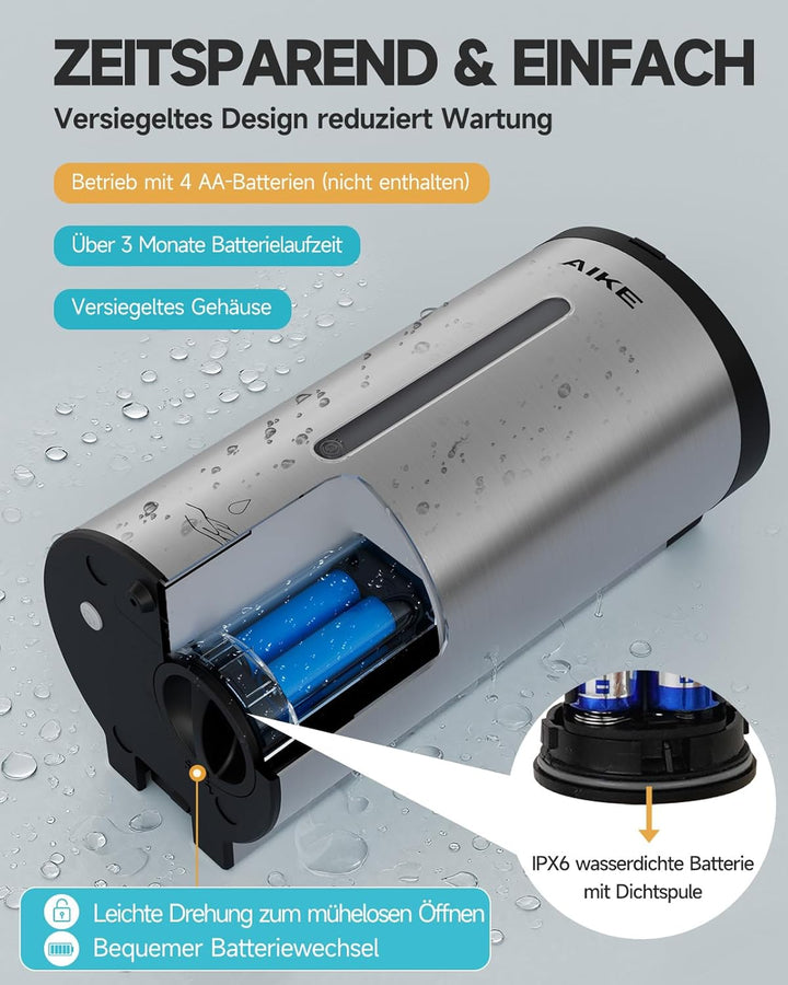 AIKE AK1205 Seifenspender Automatisch Wandbefestigung, 800ml Kommerzieller Automatischer Flüssigseif