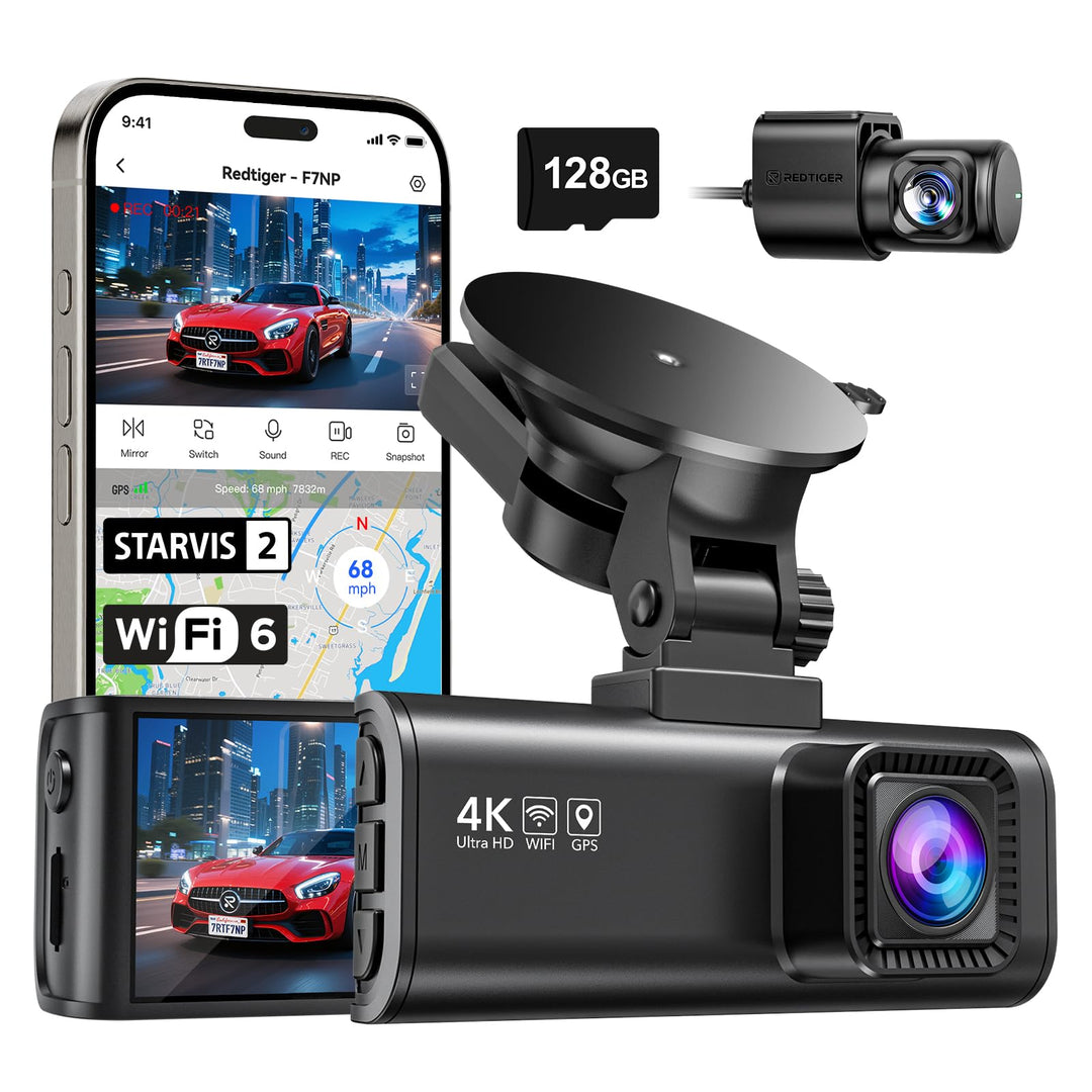 REDTIGER Dashcam Auto Vorne Hinten 4K/2,5K Mit GPS WiFi Dash Cam Auto Dashboard Recorder mit 3,16" I