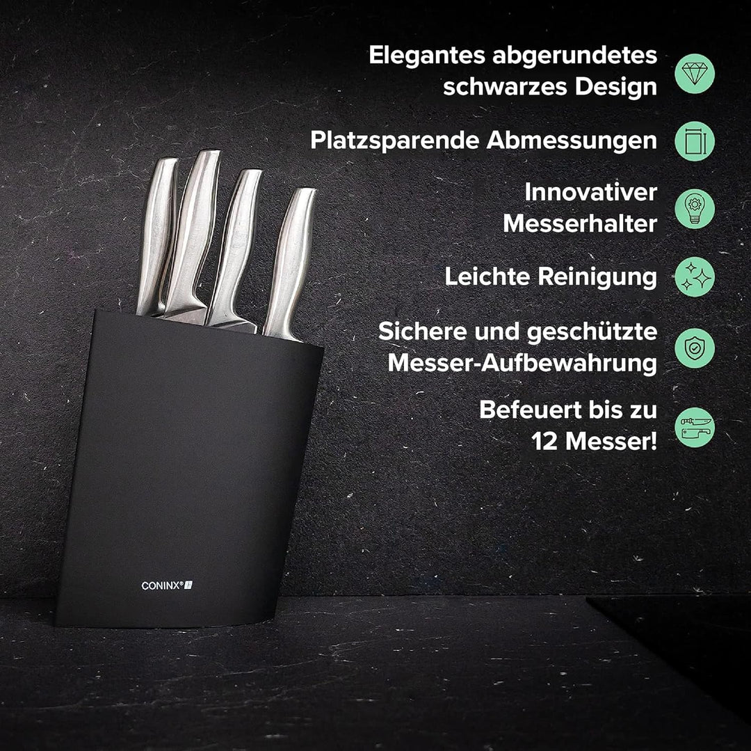 Coninx Messerblock ohne Messer Schwarz - Moderner Messerblock mit flexiblen Lamellen - Universal Mes