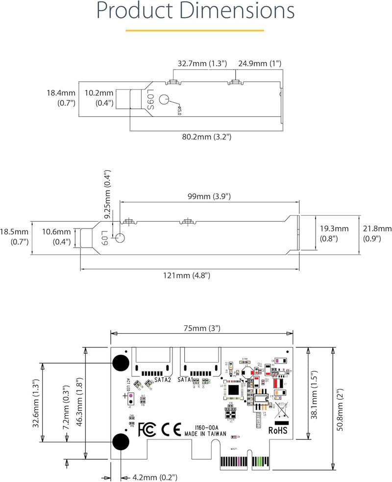 StarTech.com PCIe SATA Controller Karte - 2 Port SATA 3 Erweiterungskarte/Kontroller - 6Gbit/s - Vol