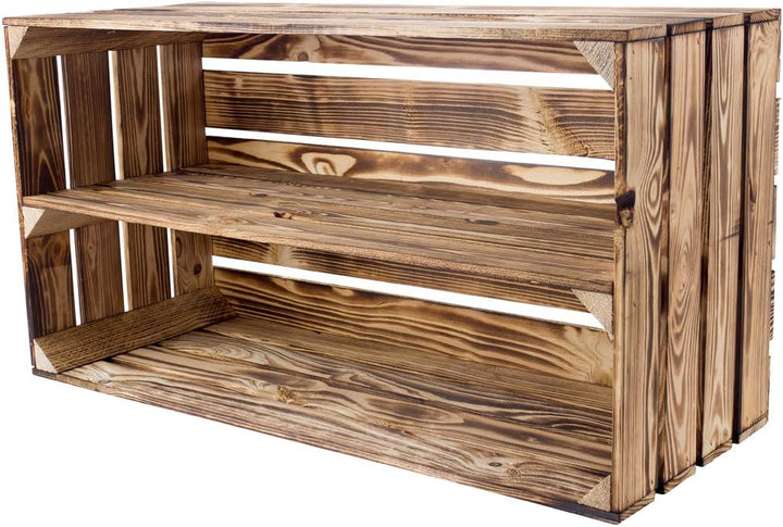 Sparpaket grosses geflammtes/gebranntes Regal Obstkiste Schuhregal Wandregal Holzkiste(9er Set), 9