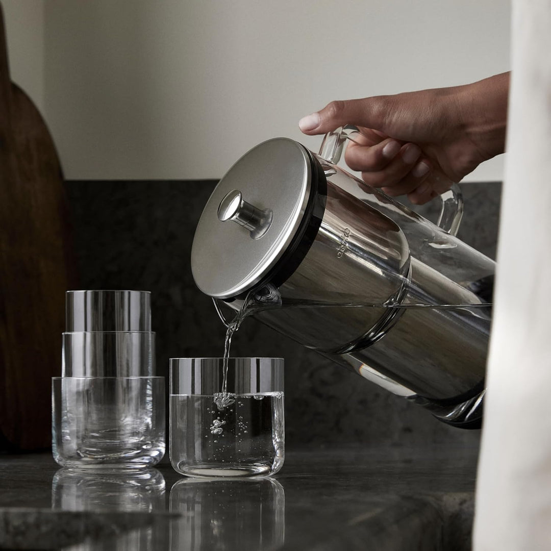 Aarke Purifier, Wasserfilterkaraffe aus Glas und Edelstahl, 2.4L, Aarke Pure Filter Nachfüllbeutel s