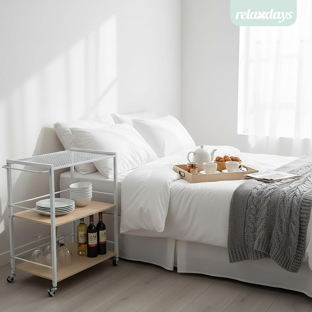 Relaxdays Servierwagen mit abnehmbarem Tablett, 3 Etagen, HxBxT: 88 x 70 x 40 cm, Küchenwagen skandi