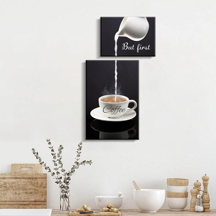 Coffee Bar Wanddekoration für Küche – But First Coffee Schild – Küche Leinwand Wandkunst für moderne