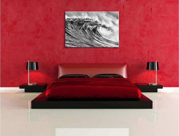 Pixxprint Monocrome, Atemberaubende Welle, Format: 100x70 auf Leinwand, 100x70