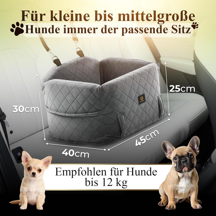 Hunde Autositz für kleine bis mittlere Hunde, Premium Hundesitz Auto waschbar mit Sicherheitsleine,