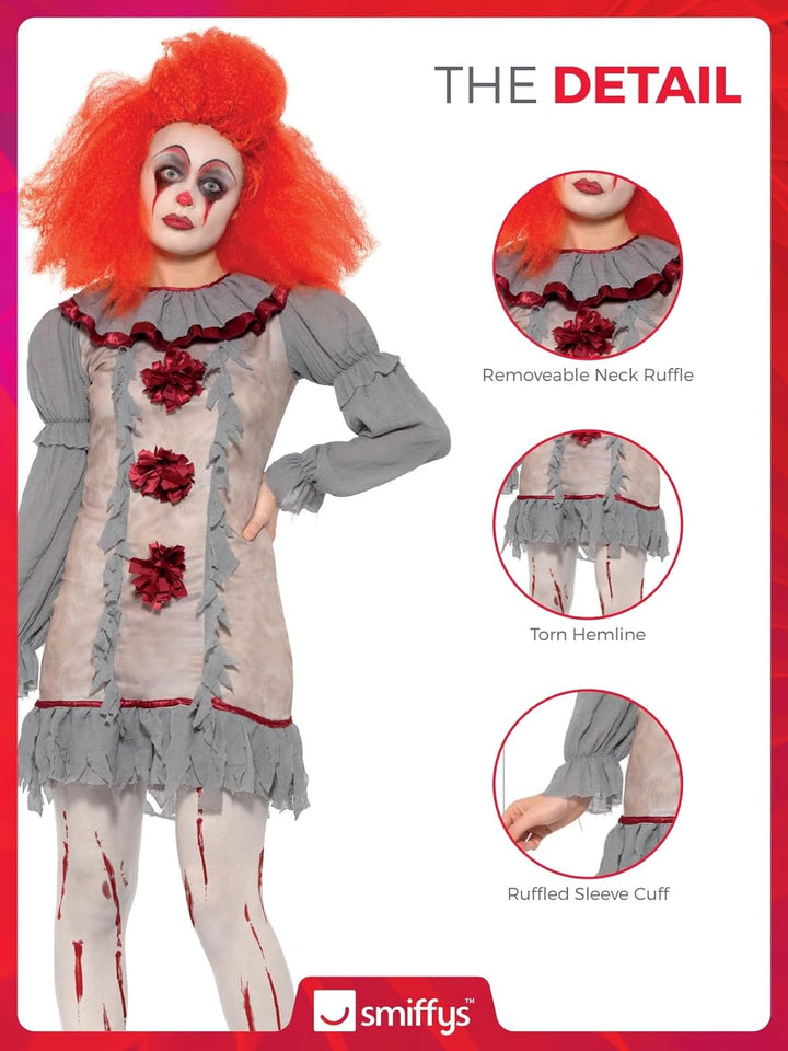 Vintage Clown Lady Costume (S) S - UK Size 08-10 Grau und Rot, S - UK Size 08-10 Grau und Rot