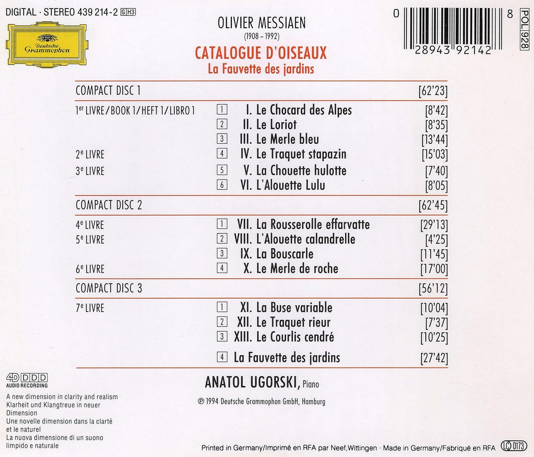 Catalogue d' oiseau / Fauvette..., Audio-CD