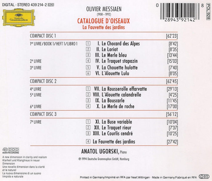 Catalogue d' oiseau / Fauvette..., Audio-CD